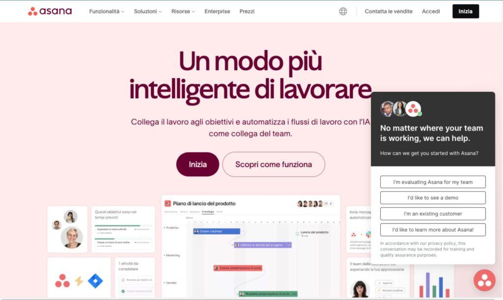 Immagine che rappresenta Asana, una piattaforma di gestione del lavoro. Ideale per team di marketing, responsabili delle operazioni e reparti IT, Asana facilita la gestione dei progetti, la collaborazione e l'automazione delle attività. Con un'interfaccia intuitiva e integrazioni con oltre 300 strumenti aziendali, Asana aiuta le organizzazioni a rimanere allineate e a raggiungere i loro obiettivi in modo efficiente.