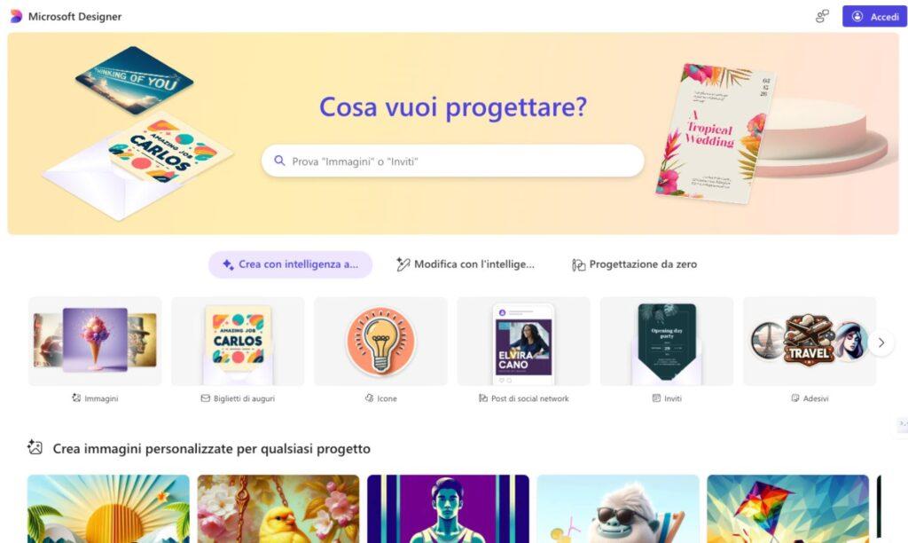 Immagine che rappresenta Microsoft Designer, uno strumento AI per la creazione di design visivamente accattivanti. Ideale per proprietari di piccole imprese, content creator, educatori e organizzazioni no-profit, Microsoft Designer offre suggerimenti di design basati su AI, una vasta libreria di template e un'integrazione perfetta con Microsoft 365, semplificando il processo di creazione grafica.