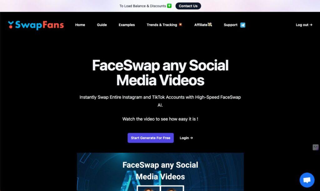 Immagine che rappresenta SwapFans, una piattaforma AI per il FaceSwap sui social media. Ideale per influencer, digital marketer e creatori di contenuti, SwapFans consente di scambiare volti nei video con precisione e velocità. Integrandosi perfettamente con Instagram e TikTok, SwapFans offre un'interfaccia user-friendly e una prova gratuita, facilitando la creazione di contenuti visivamente unici e coinvolgenti.