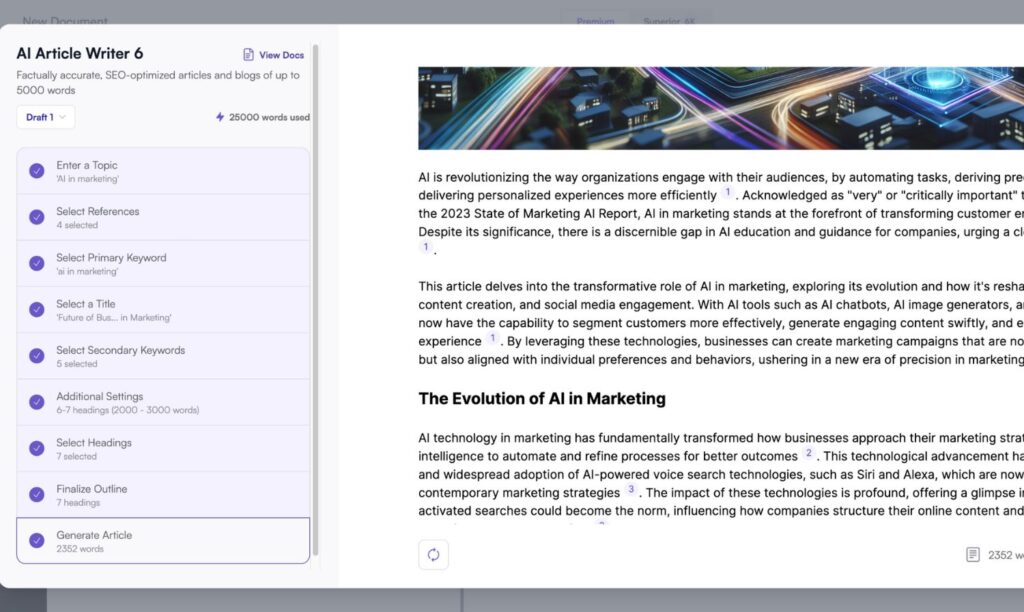 Immagine che rappresenta Writesonic, uno strumento avanzato potenziato dall'intelligenza artificiale per migliorare la produttività nella creazione di contenuti, marketing, supporto clienti e SEO. Utilizzando GPT-4, Writesonic offre interazioni dinamiche, recupero di informazioni in tempo reale e generazione di immagini, semplificando i flussi di lavoro per professionisti e team.