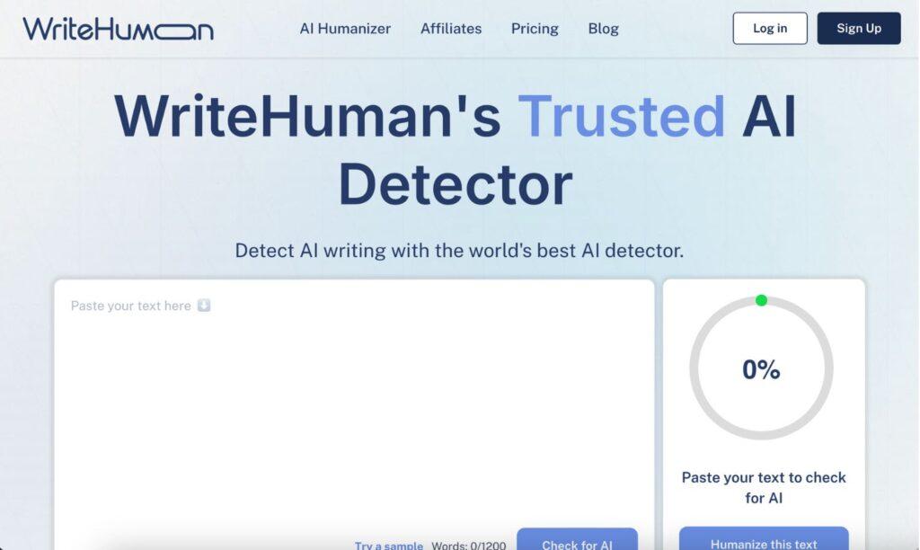 Immagine che rappresenta WriteHuman's AI Detector, uno strumento per identificare se un testo è stato generato dall'IA. Ideale per giornalisti, editori e content marketer, WriteHuman's AI Detector utilizza algoritmi avanzati per fornire risultati precisi e immediati, migliorando l'affidabilità e la credibilità dei contenuti digitali. La sua interfaccia user-friendly rende l'analisi rapida e accessibile a tutti i livelli di competenza.